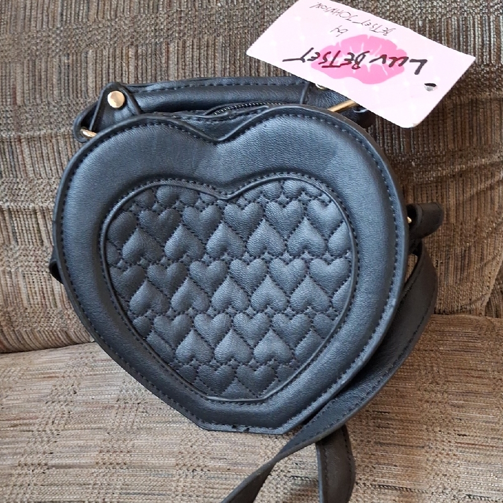 Besty Johnson Heart-Shaped Black Quilted Women's Bag